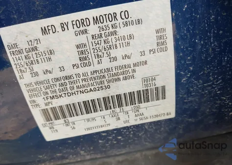 2022 Ford Explorer Xlt from USA, damaged, VIN 1FMSK7DH7NGA02530